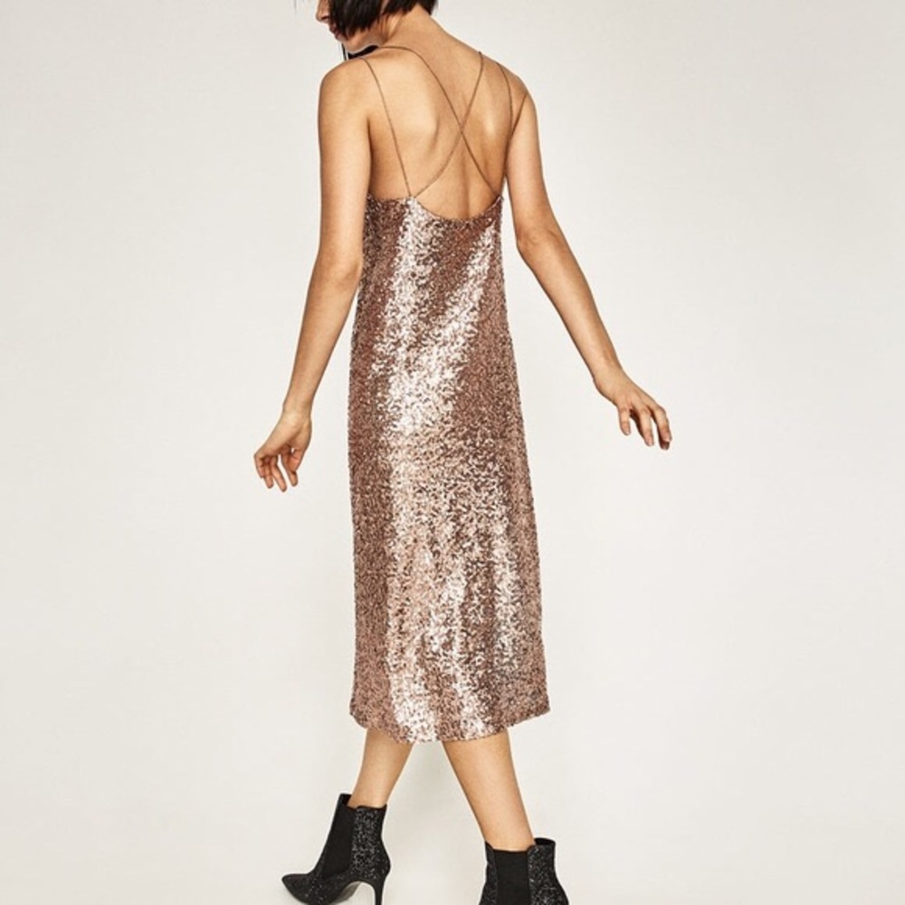 Zara rose gold sequin  midi dress